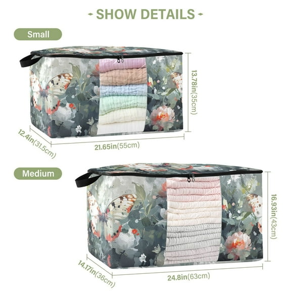 BZSMCE Under Bed Storage Bags With Reinforced Handles Butterfly on Floral Underbed Storage