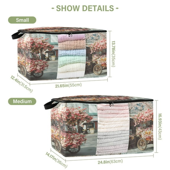 BZSMCE Under Bed Storage Bags With Reinforced Handles Cart with Colorful Flowers Underbed Storage