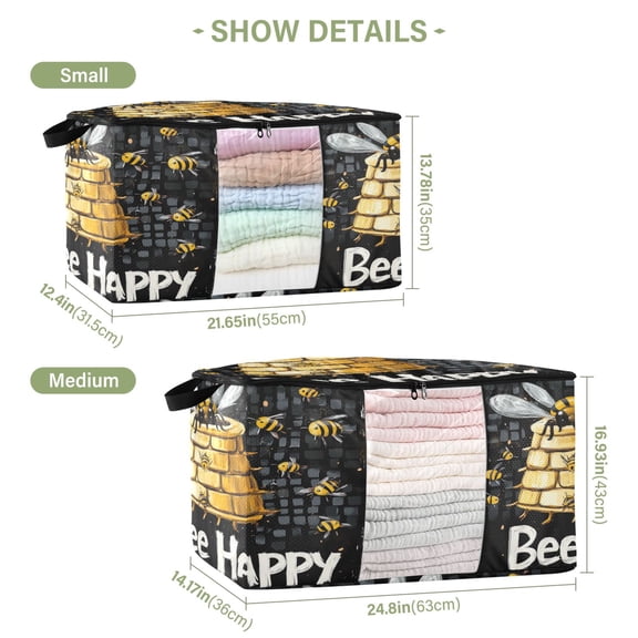 BZSMCE Under Bed Storage Bags With Reinforced Handles Cartoon Bee Pattern Underbed Storage