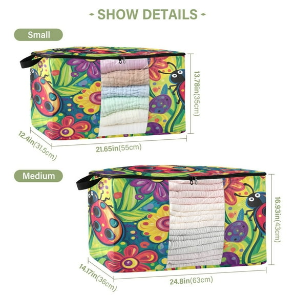 BZSMCE Under Bed Storage Bags With Reinforced Handles Cartoon Ladybug Underbed Storage