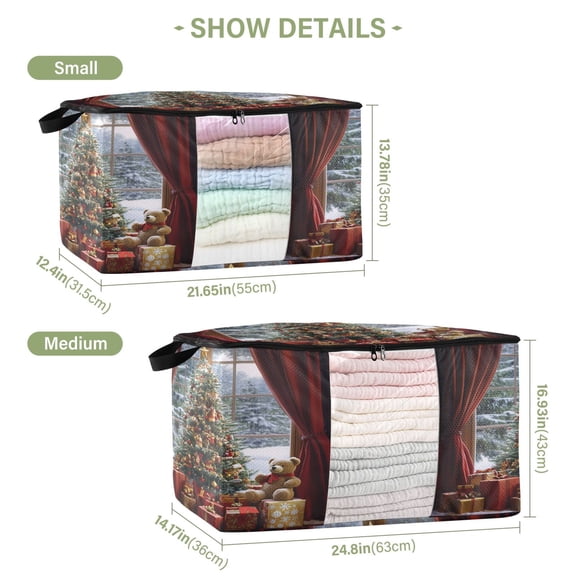 BZSMCE Under Bed Storage Bags With Reinforced Handles Christmas Tree Decorated with Gifts Underbed Storage