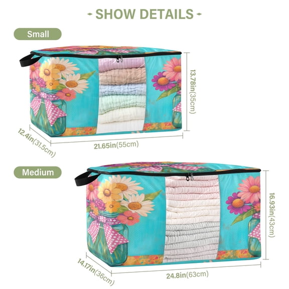 BZSMCE Under Bed Storage Bags With Reinforced Handles Colorful Flowers Underbed Storage