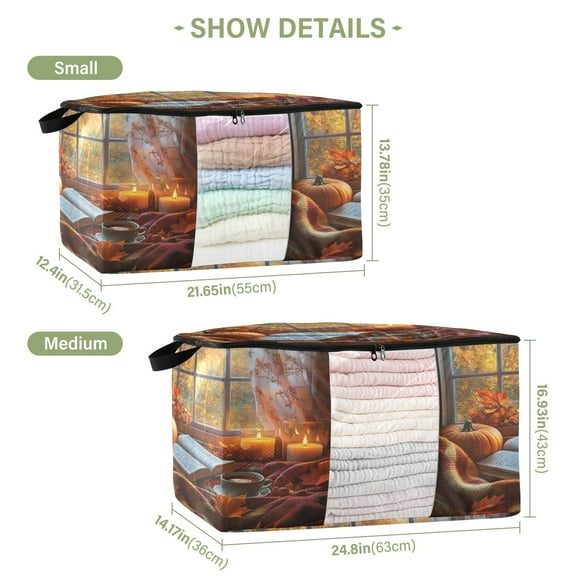 BZSMCE Under Bed Storage Bags With Reinforced Handles Cozy Autumn Reading Nook Underbed Storage