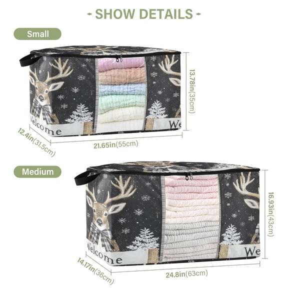 BZSMCE Under Bed Storage Bags With Reinforced Handles Deer with Plaid Bowknot Underbed Storage