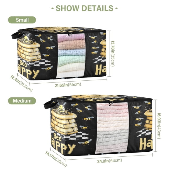 BZSMCE Under Bed Storage Bags With Reinforced Handles Drawing Bee Pattern Underbed Storage
