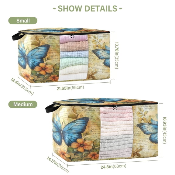 BZSMCE Under Bed Storage Bags With Reinforced Handles Drawing Blue Butterfly Underbed Storage