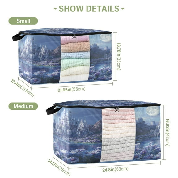 BZSMCE Under Bed Storage Bags With Reinforced Handles Fantasy Palacel Pattern Underbed Storage