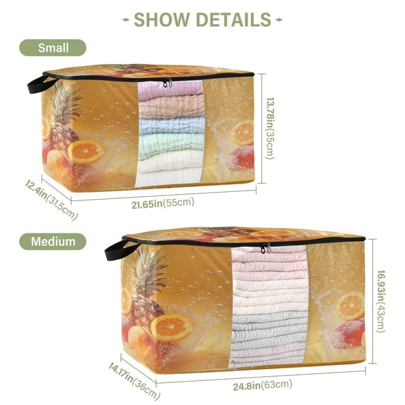 BZSMCE Under Bed Storage Bags With Reinforced Handles Floating Fruits with Water Splash Underbed Storage