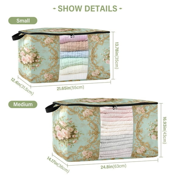 BZSMCE Under Bed Storage Bags With Reinforced Handles Floral Design Pattern Underbed Storage