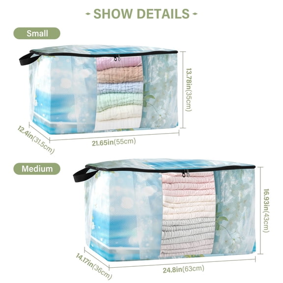 BZSMCE Under Bed Storage Bags With Reinforced Handles Flowers by Ocean View Underbed Storage