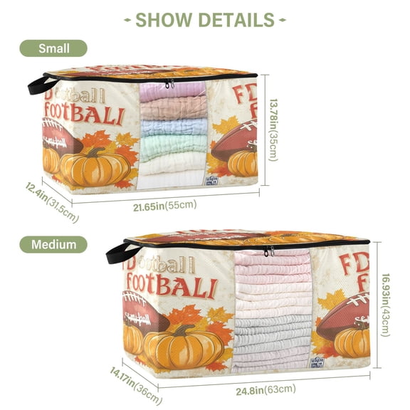 BZSMCE Under Bed Storage Bags With Reinforced Handles Football and Pumpkins Underbed Storage