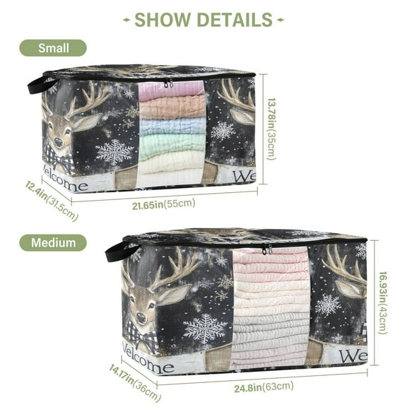 BZSMCE Under Bed Storage Bags With Reinforced Handles Illustration Of Deer Underbed Storage