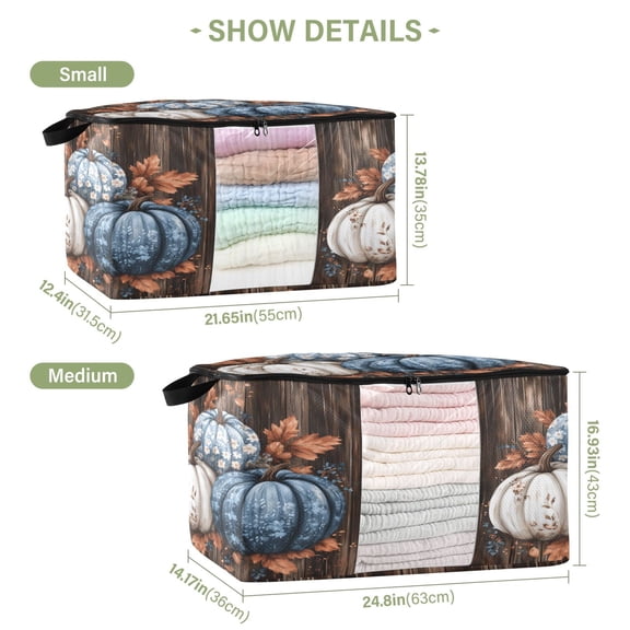 BZSMCE Under Bed Storage Bags With Reinforced Handles Illustration Of Pumpkins Underbed Storage