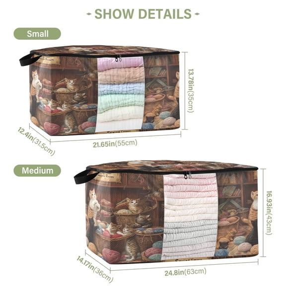 BZSMCE Under Bed Storage Bags With Reinforced Handles Kittens Playing with Yarn Balls Underbed Storage