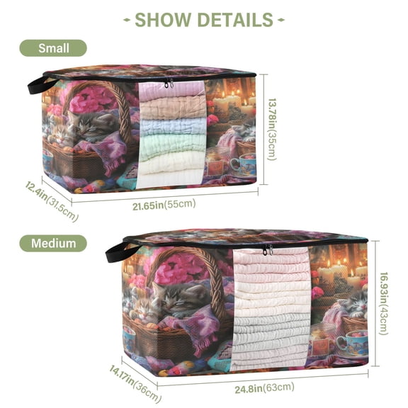 BZSMCE Under Bed Storage Bags With Reinforced Handles Kittens Sleeping in Basket Underbed Storage