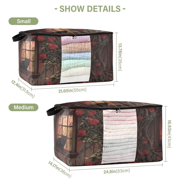 BZSMCE Under Bed Storage Bags With Reinforced Handles Lonely Black Cat Pattern Underbed Storage