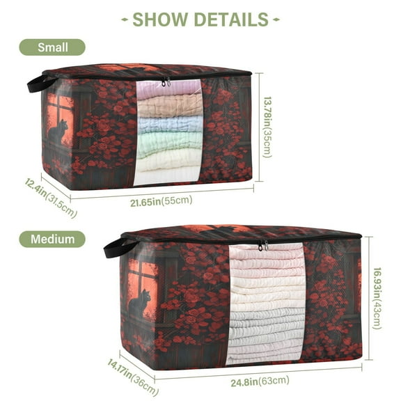 BZSMCE Under Bed Storage Bags With Reinforced Handles Lonely Black Cat Underbed Storage