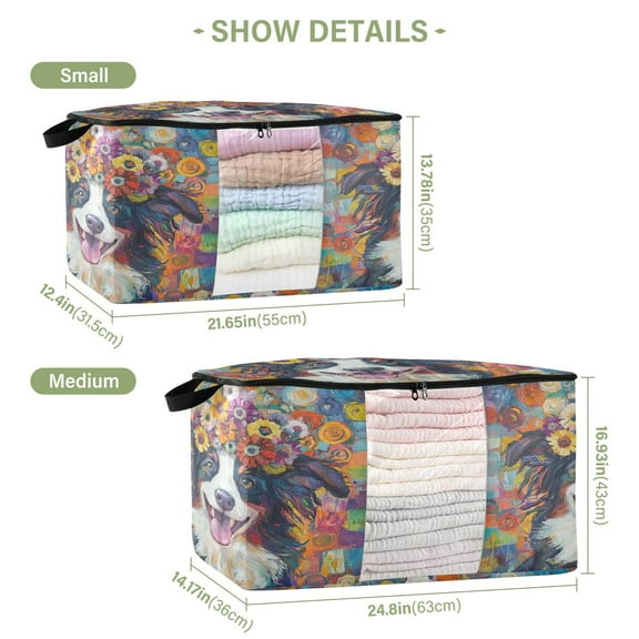 BZSMCE Under Bed Storage Bags With Reinforced Handles Loving Dog Underbed Storage