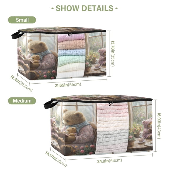 BZSMCE Under Bed Storage Bags With Reinforced Handles Mama Bear Reading Book Underbed Storage