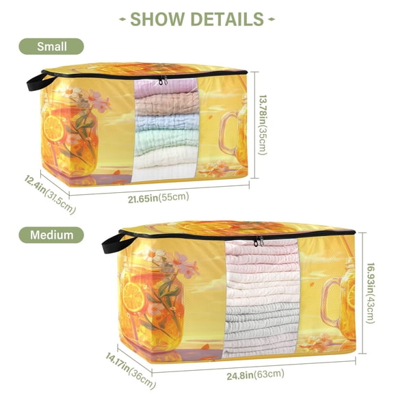 BZSMCE Under Bed Storage Bags With Reinforced Handles Orange Soda with Flowers Underbed Storage