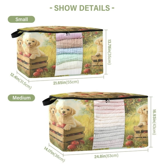 BZSMCE Under Bed Storage Bags With Reinforced Handles Puppies Sitting on Crate Underbed Storage