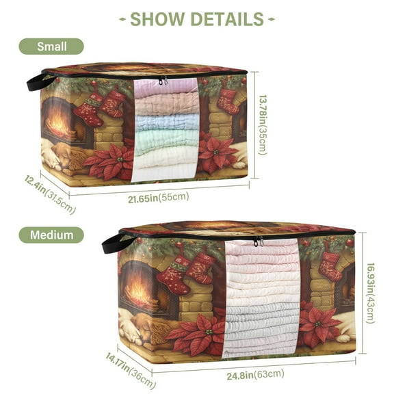 BZSMCE Under Bed Storage Bags With Reinforced Handles Puppies Sleeping by Fireplace Underbed Storage