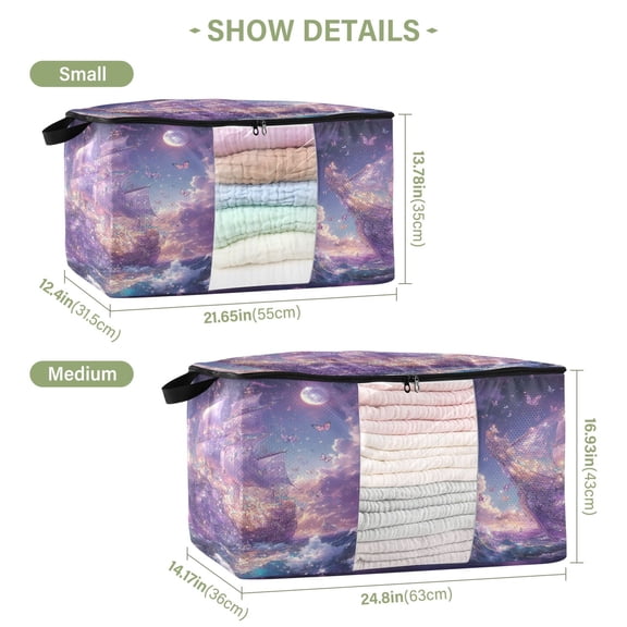 BZSMCE Under Bed Storage Bags With Reinforced Handles Purple Crystal Boat Underbed Storage