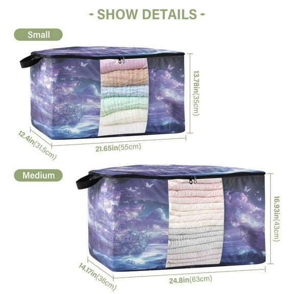 BZSMCE Under Bed Storage Bags With Reinforced Handles Purple Crystal Ship Underbed Storage