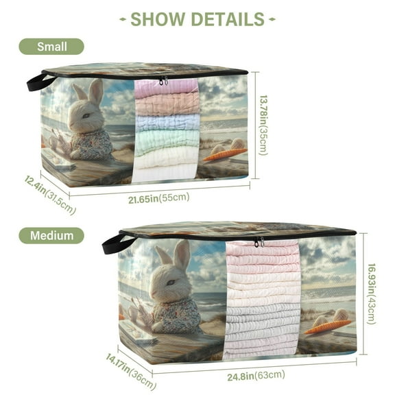 BZSMCE Under Bed Storage Bags With Reinforced Handles Rabbit Painting by The Seaside Underbed Storage