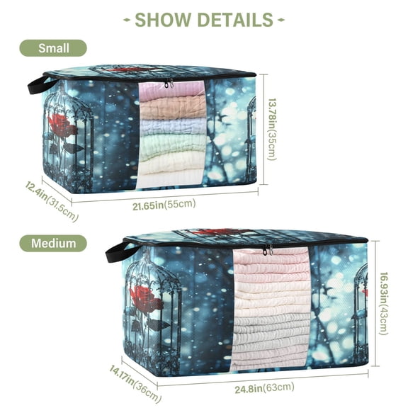 BZSMCE Under Bed Storage Bags With Reinforced Handles Red Rose Printing Underbed Storage