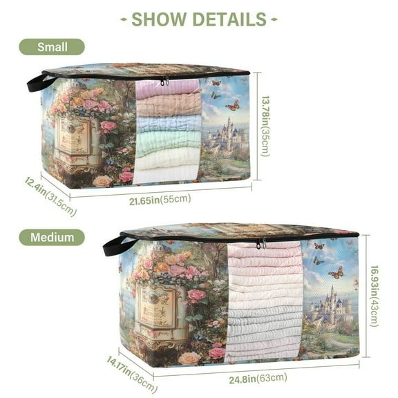 BZSMCE Under Bed Storage Bags With Reinforced Handles Retro Castle Pinting Underbed Storage