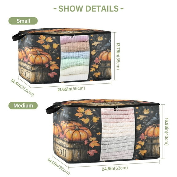 BZSMCE Under Bed Storage Bags With Reinforced Handles Ripe Pumpkin Underbed Storage