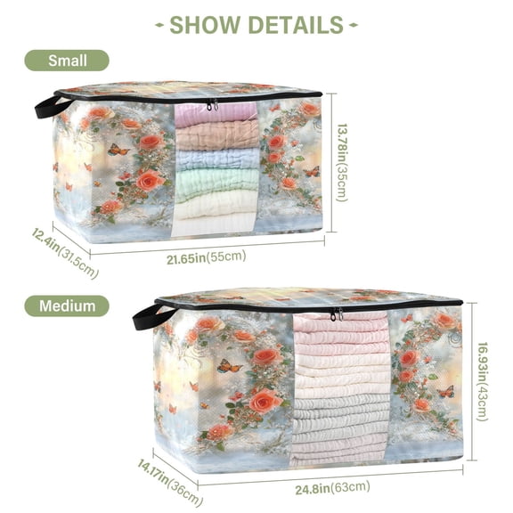 BZSMCE Under Bed Storage Bags With Reinforced Handles Roses Heart Underbed Storage
