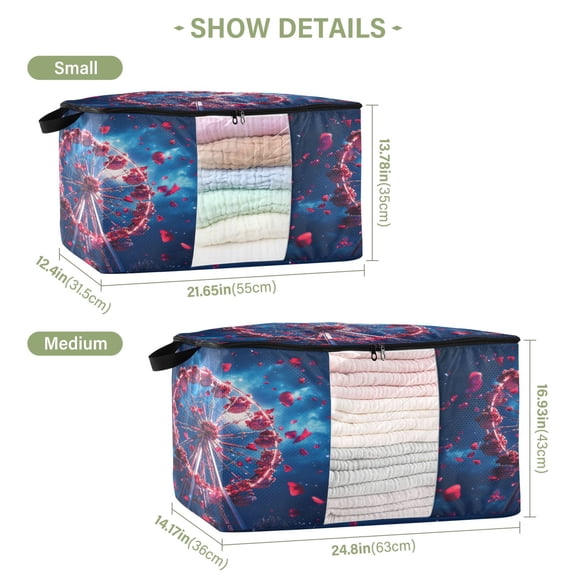 BZSMCE Under Bed Storage Bags With Reinforced Handles Roses Of Ferris Wheel Painting Underbed Storage