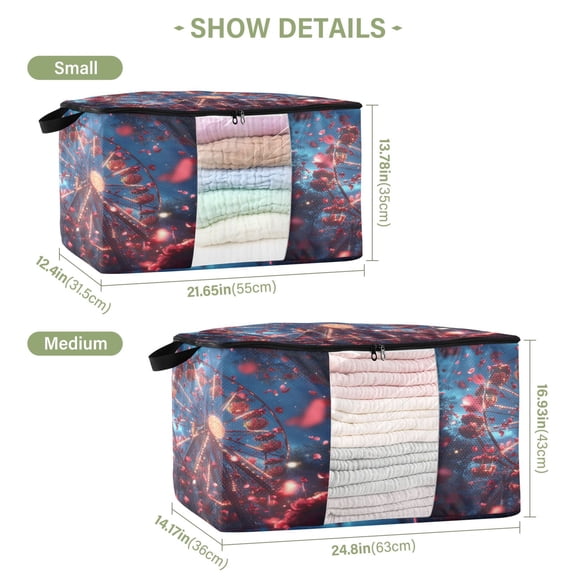 BZSMCE Under Bed Storage Bags With Reinforced Handles Roses Of Ferris Wheel Underbed Storage