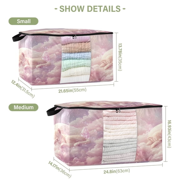 BZSMCE Under Bed Storage Bags With Reinforced Handles Sleeping Cub on Soft Clouds Underbed Storage
