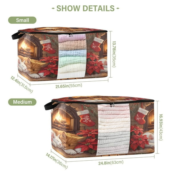 BZSMCE Under Bed Storage Bags With Reinforced Handles Sleeping Puppies by Fireplace Underbed Storage