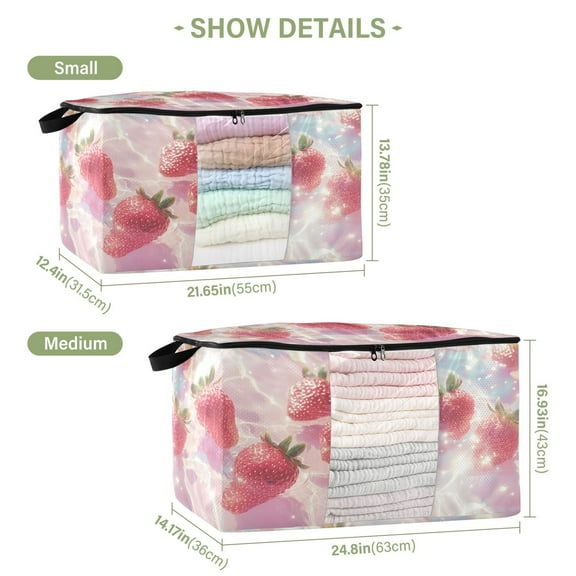 BZSMCE Under Bed Storage Bags With Reinforced Handles Strawberries Floating Underbed Storage