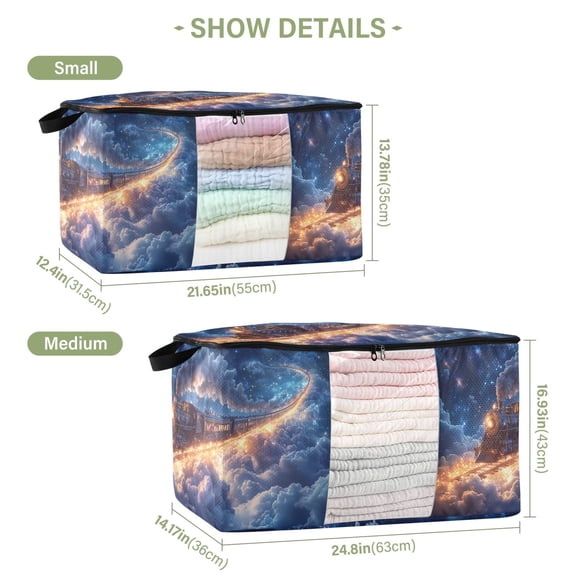 BZSMCE Under Bed Storage Bags With Reinforced Handles Train Riding on Glowing Clouds Underbed Storage
