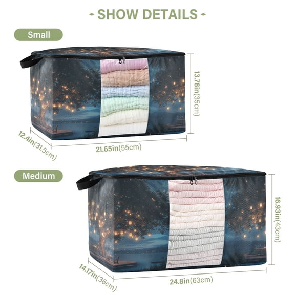BZSMCE Under Bed Storage Bags With Reinforced Handles Tree with Lanterns by Lakeside Underbed Storage