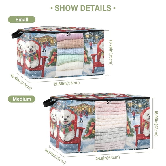 BZSMCE Under Bed Storage Bags With Reinforced Handles Two Dogs in Winter_scene Underbed Storage