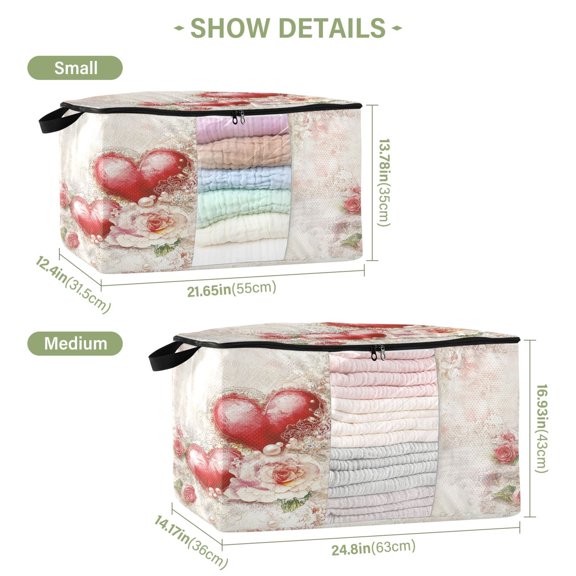 BZSMCE Under Bed Storage Bags With Reinforced Handles Valentines Day Painting Underbed Storage
