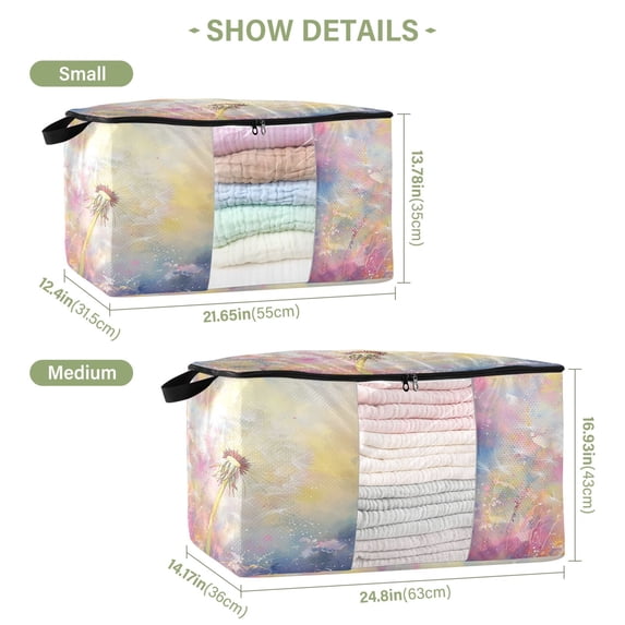 BZSMCE Under Bed Storage Bags With Reinforced Handles Watercolor Dandelion Painting Underbed Storage