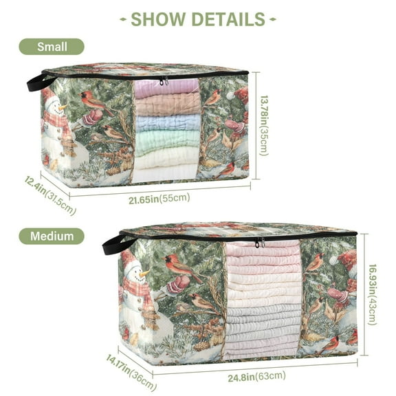 BZSMCE Under Bed Storage Bags With Reinforced Handles Whimsical Snowman Painting Underbed Storage