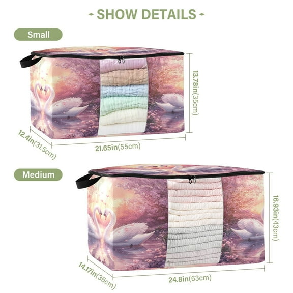 BZSMCE Under Bed Storage Bags With Reinforced Handles White Swans Underbed Storage