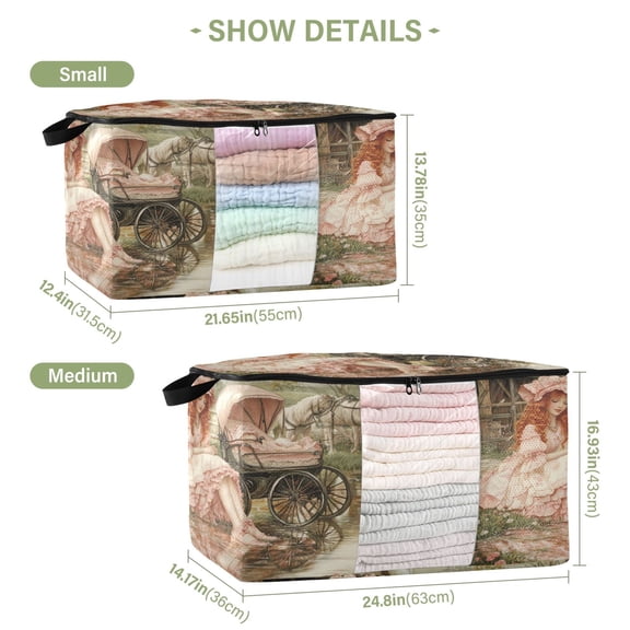 BZSMCE Under Bed Storage Bags With Reinforced Handles Woman in Pink with Baby Underbed Storage