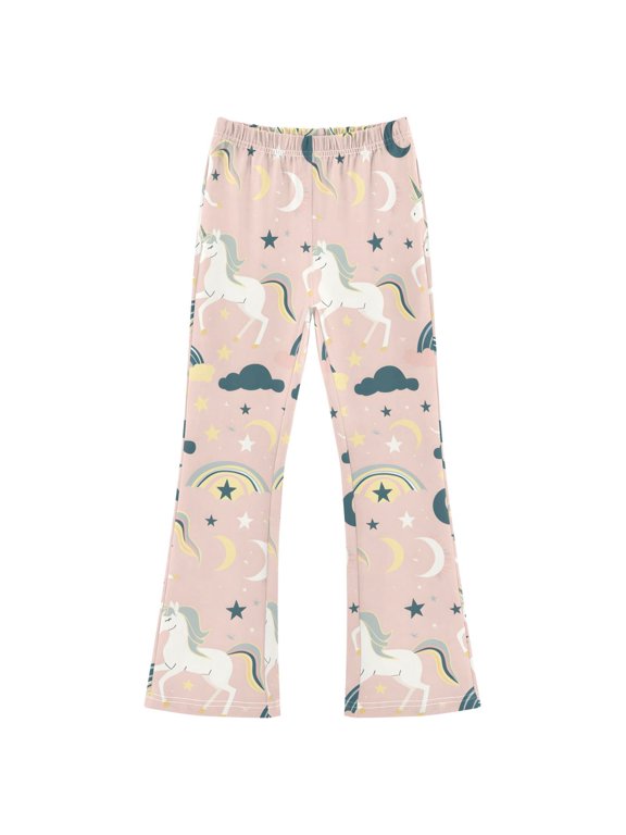 BZSMCE Unicorn Moon Stars Pattern Print Flared Pants High‑Stretch Elastic Waist Bell‑Bottom Active Lounge Trousers Multi‑Size Pull‑On Casual Bottoms