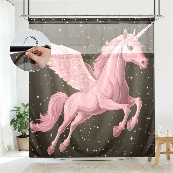 BZSMCE Unicorn Stars Pink Pattern Bathroom Shower Curtain Set with ...