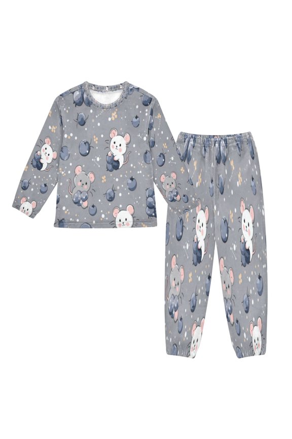 Unisex Fluffy Pajama Set Berry Mice Whimsy Printed