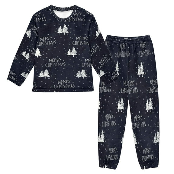 BZSMCE Unisex Fluffy Pajama Set Christmas Greeting Sprawl Printed